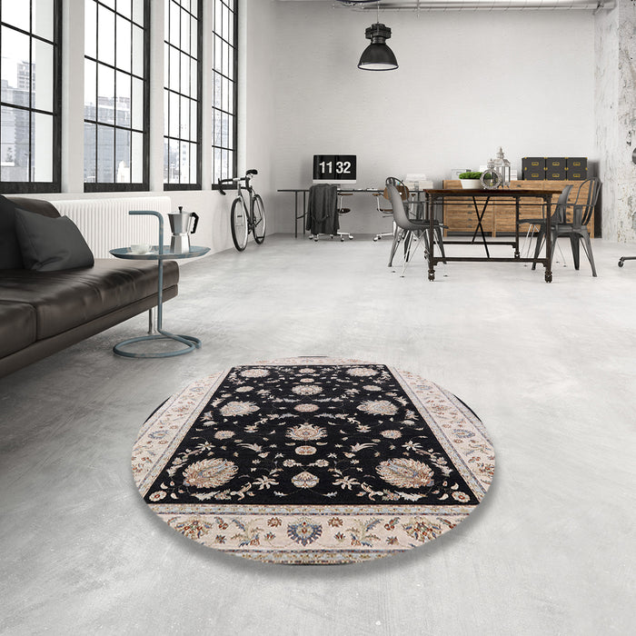 Round Machine Washable Industrial Modern Desert Sand Beige Rug in a Office, wshurb1524