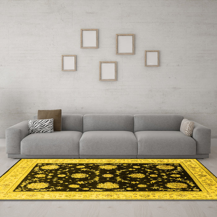 Machine Washable Oriental Yellow Industrial Rug in a Living Room, wshurb1524yw