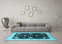 Machine Washable Oriental Light Blue Industrial Rug, wshurb1524lblu