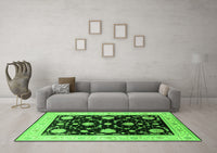 Machine Washable Oriental Green Industrial Rug, wshurb1524grn