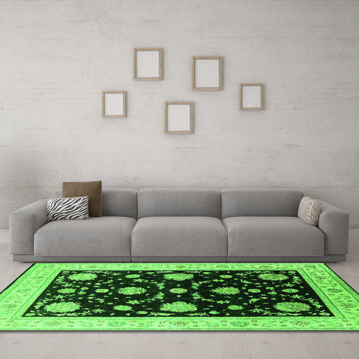 Machine Washable Oriental Green Industrial Area Rugs in a Living Room,, wshurb1524grn