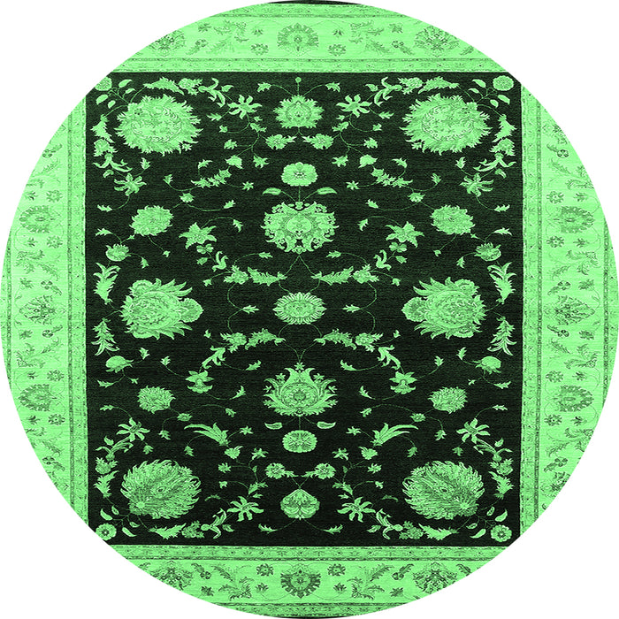 Round Machine Washable Oriental Emerald Green Industrial Area Rugs, wshurb1524emgrn