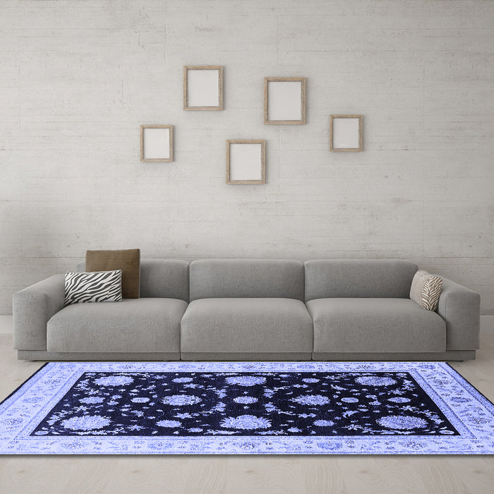Machine Washable Oriental Blue Industrial Rug in a Living Room, wshurb1524blu