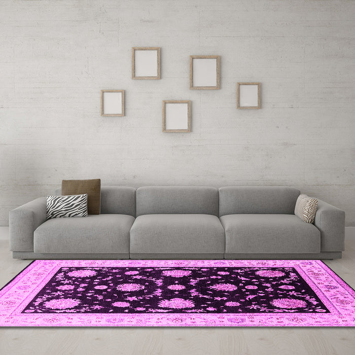 Machine Washable Oriental Pink Industrial Rug in a Living Room, wshurb1524pnk