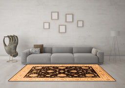 Machine Washable Oriental Orange Industrial Area Rugs in a Living Room, wshurb1524org