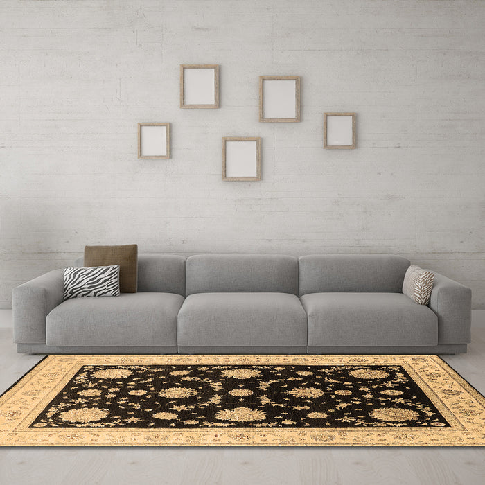 Machine Washable Oriental Brown Industrial Rug in a Living Room,, wshurb1524brn