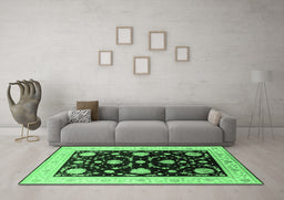 Machine Washable Oriental Emerald Green Industrial Area Rugs in a Living Room,, wshurb1524emgrn