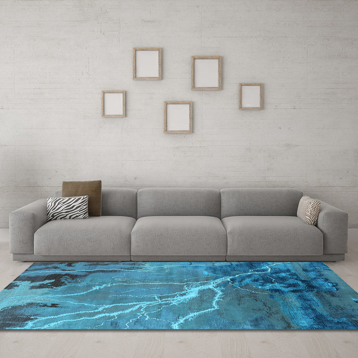 Machine Washable Oriental Light Blue Industrial Rug in a Living Room, wshurb1525lblu