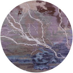 Round Machine Washable Industrial Modern Purple Rug, wshurb1525