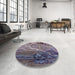 Round Mid-Century Modern Purple Oriental Rug in a Office, urb1525