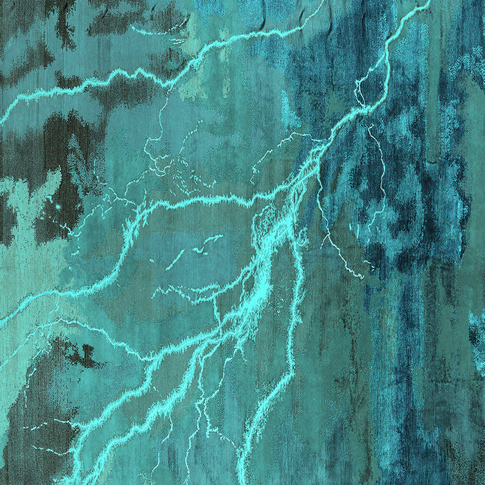 Square Machine Washable Oriental Turquoise Industrial Area Rugs, wshurb1525turq