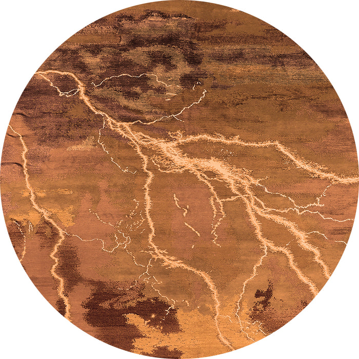 Round Machine Washable Oriental Orange Industrial Area Rugs, wshurb1525org