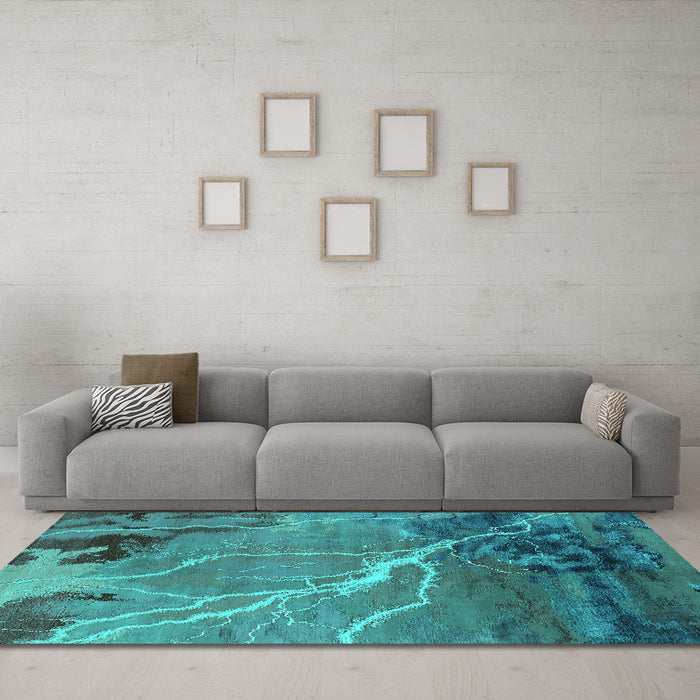 Machine Washable Oriental Turquoise Industrial Area Rugs in a Living Room,, wshurb1525turq