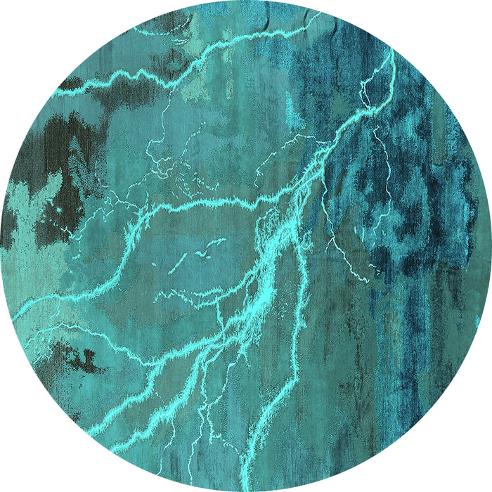 Round Oriental Turquoise Industrial Rug, urb1525turq