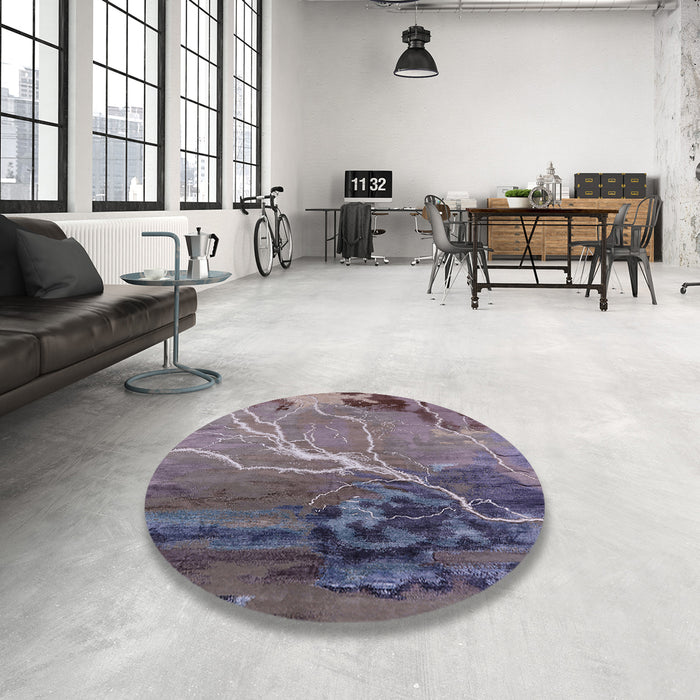 Round Machine Washable Industrial Modern Purple Rug in a Office, wshurb1525