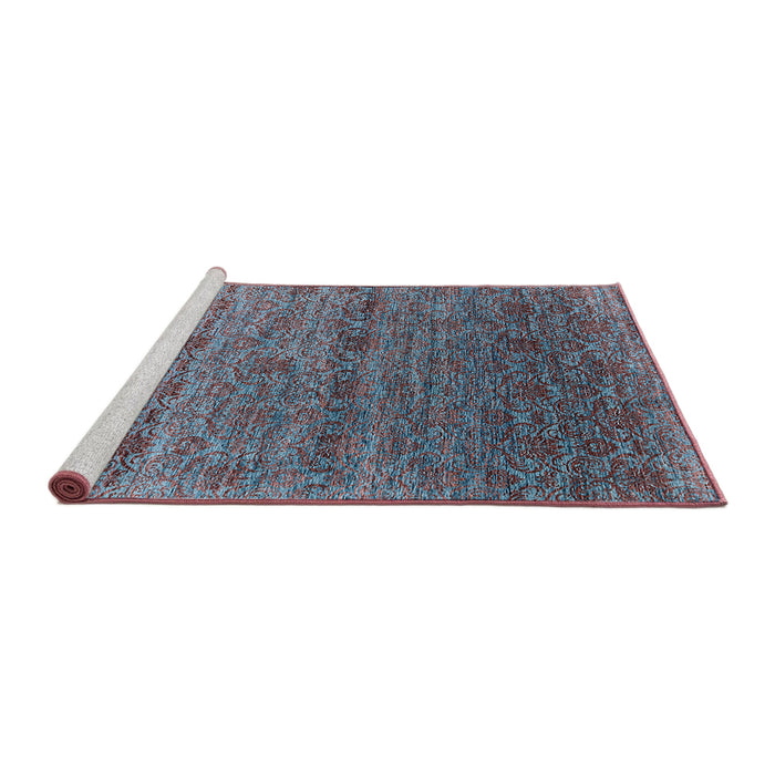 Sideview of Machine Washable Industrial Modern Koi Blue Rug, wshurb1526