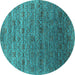 Round Machine Washable Oriental Turquoise Industrial Area Rugs, wshurb1526turq