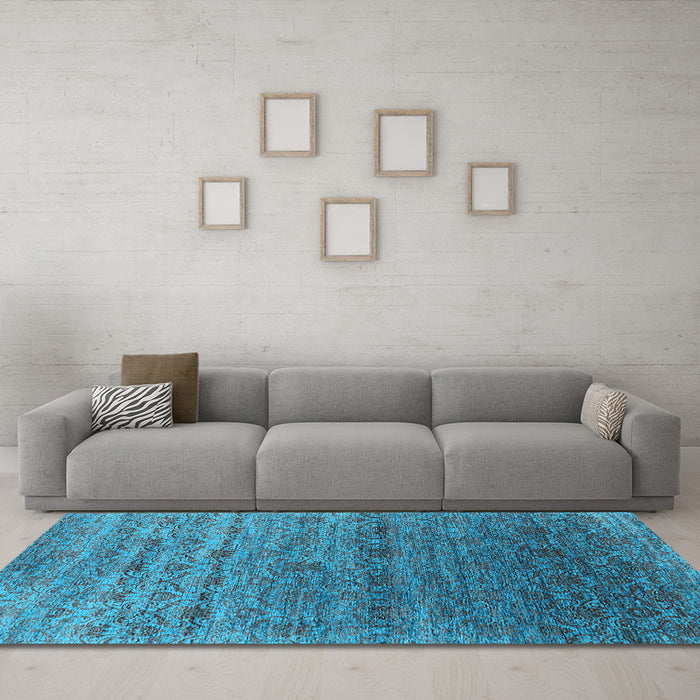 Machine Washable Oriental Light Blue Industrial Rug in a Living Room, wshurb1526lblu