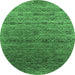 Round Machine Washable Oriental Emerald Green Industrial Area Rugs, wshurb1526emgrn