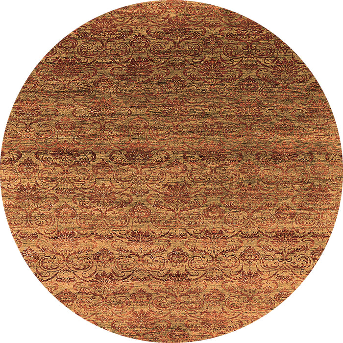 Round Machine Washable Oriental Orange Industrial Area Rugs, wshurb1526org