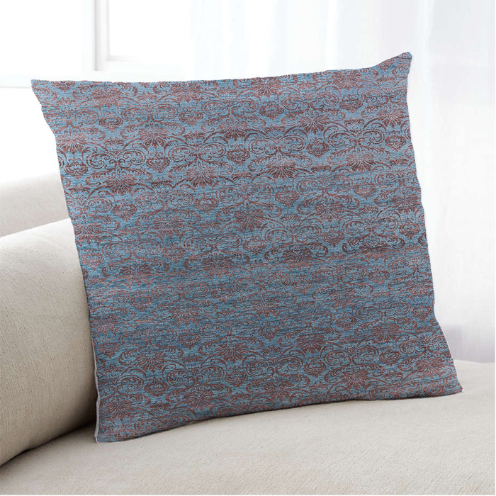 Lifestyle Image of Mid-Century Modern Urban Square Koi Blue Throw Pillow, 18 inch by 18 inch, pwurb1526