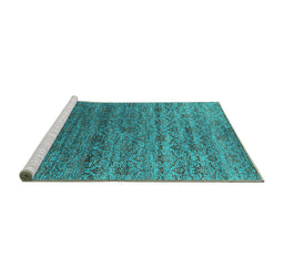 Sideview of Machine Washable Oriental Turquoise Industrial Area Rugs, wshurb1526turq