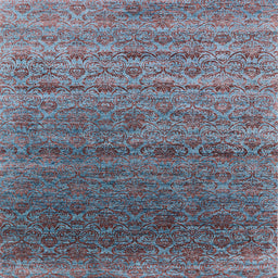 Square Mid-Century Modern Koi Blue Oriental Rug, urb1526