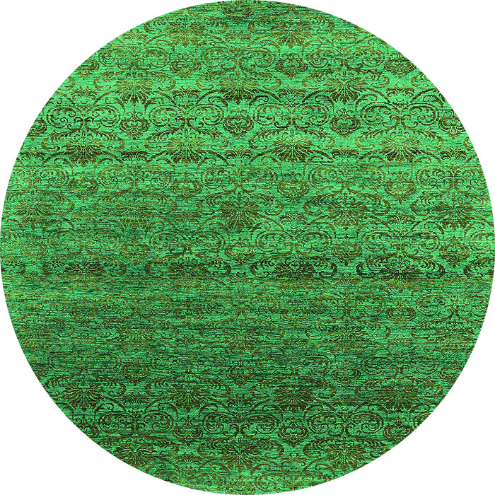 Round Machine Washable Oriental Green Industrial Area Rugs, wshurb1526grn