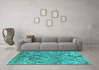 Machine Washable Oriental Turquoise Industrial Rug, wshurb1527turq