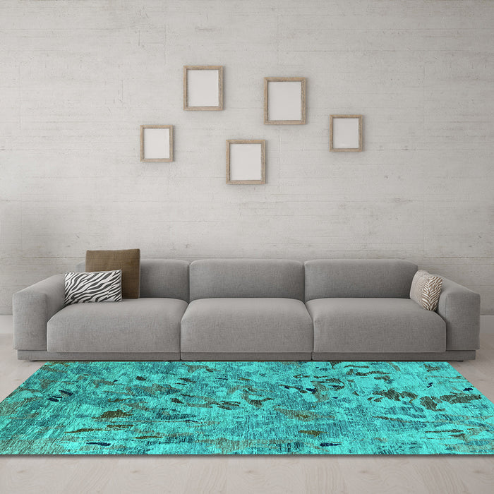 Machine Washable Oriental Turquoise Industrial Area Rugs in a Living Room,, wshurb1527turq