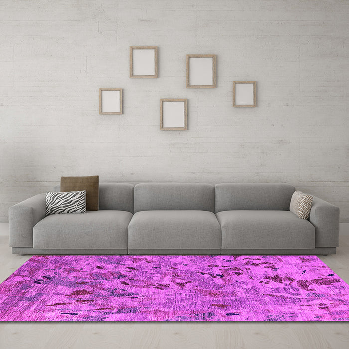 Machine Washable Oriental Pink Industrial Rug in a Living Room, wshurb1527pnk