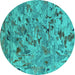 Round Oriental Turquoise Industrial Rug, urb1527turq