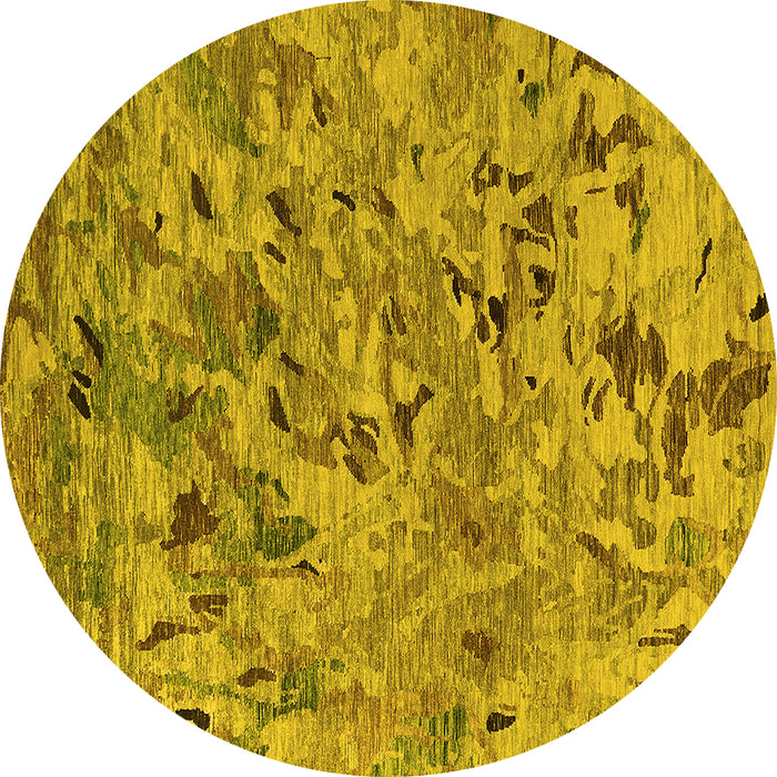 Round Machine Washable Oriental Yellow Industrial Rug, wshurb1527yw