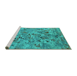 Sideview of Machine Washable Oriental Turquoise Industrial Area Rugs, wshurb1527turq