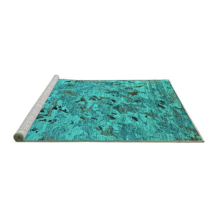 Sideview of Machine Washable Oriental Turquoise Industrial Area Rugs, wshurb1527turq