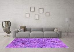 Machine Washable Oriental Purple Industrial Area Rugs in a Living Room, wshurb1527pur