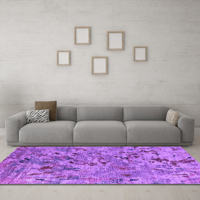 Machine Washable Oriental Purple Industrial Area Rugs in a Living Room, wshurb1527pur