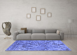 Machine Washable Oriental Blue Industrial Rug in a Living Room, wshurb1527blu