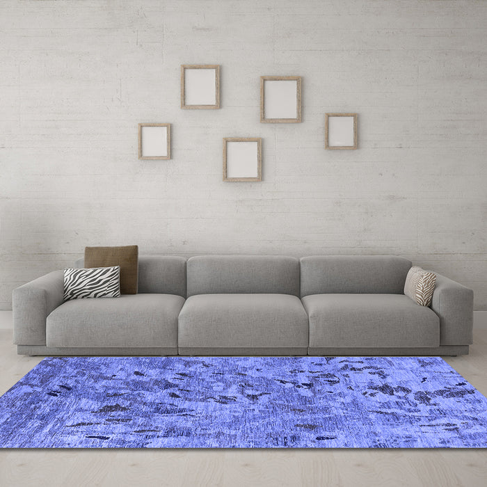 Machine Washable Oriental Blue Industrial Rug in a Living Room, wshurb1527blu
