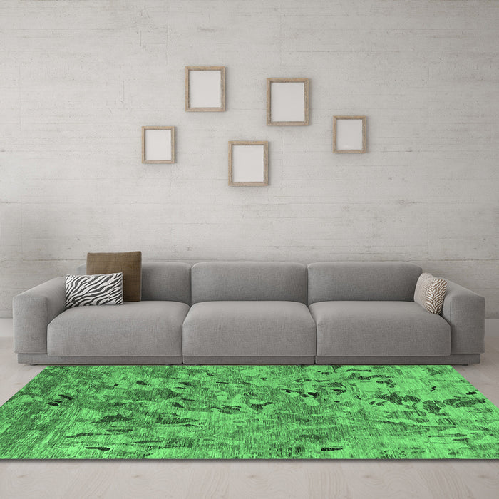 Machine Washable Oriental Emerald Green Industrial Area Rugs in a Living Room,, wshurb1527emgrn
