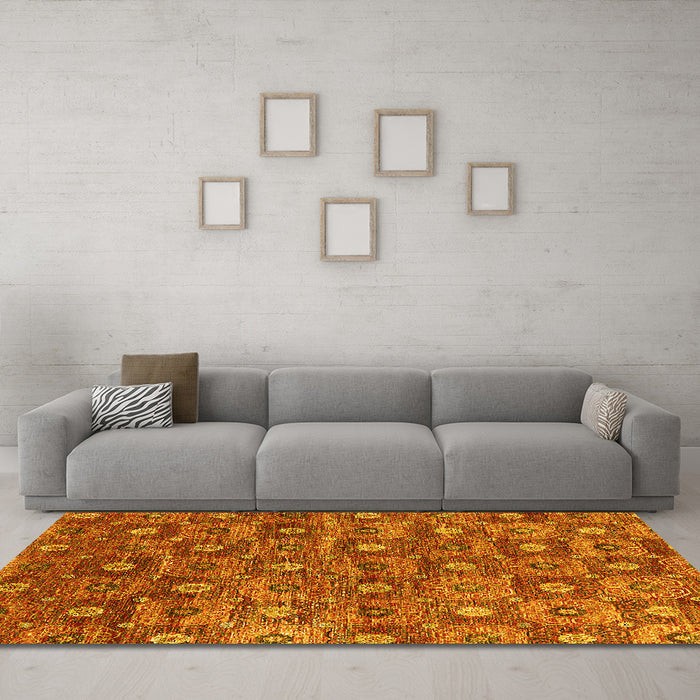 Machine Washable Oriental Yellow Industrial Rug in a Living Room, wshurb1528yw
