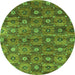 Round Oriental Green Industrial Rug, urb1528grn