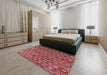 Mid-Century Modern Pink Oriental Rug in a Bedroom, urb1528