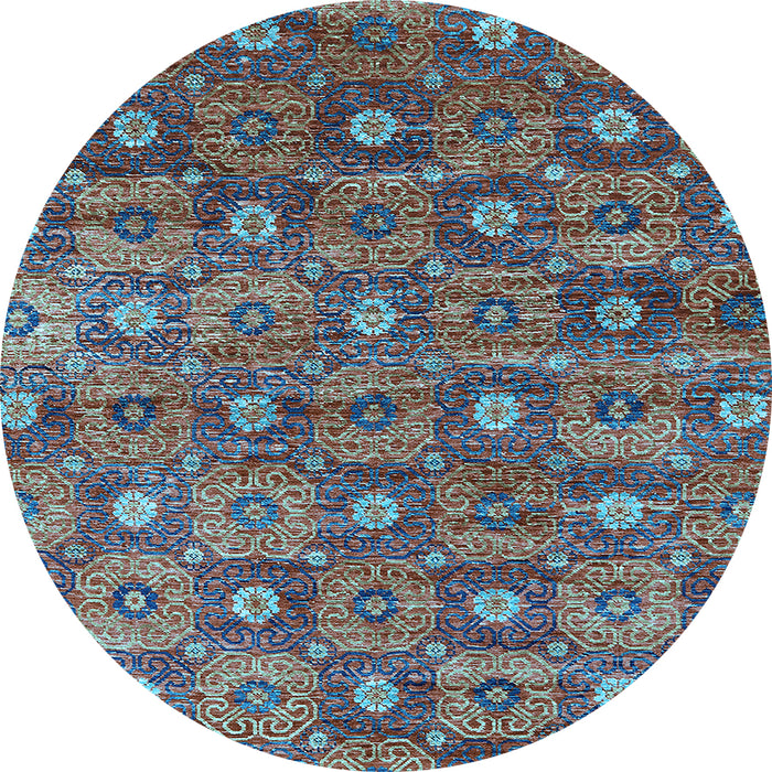Round Machine Washable Oriental Light Blue Industrial Rug, wshurb1528lblu