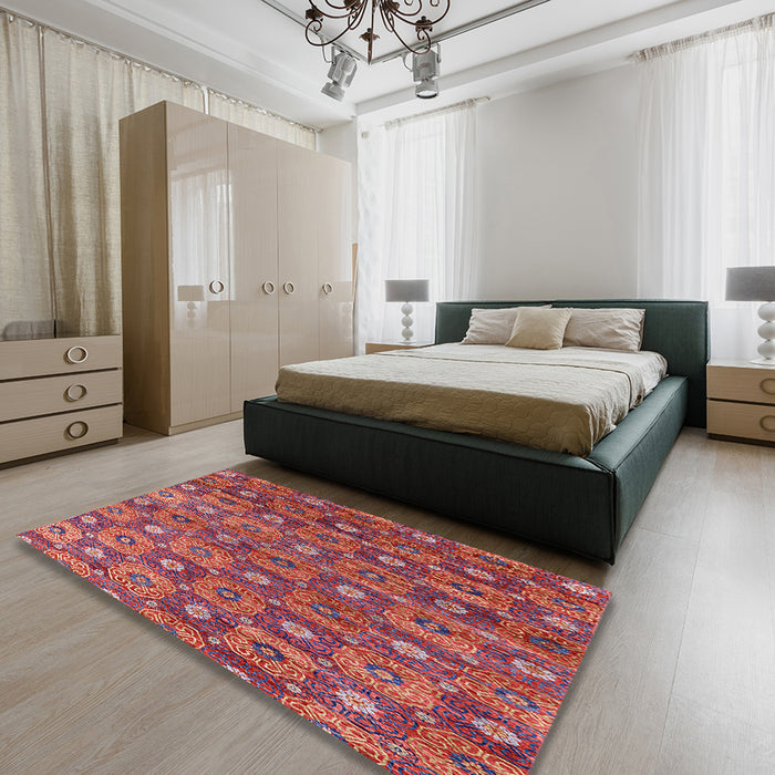 Machine Washable Industrial Modern Rosy Pink Rug in a Bedroom, wshurb1528