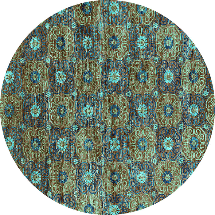 Round Machine Washable Oriental Turquoise Industrial Area Rugs, wshurb1528turq