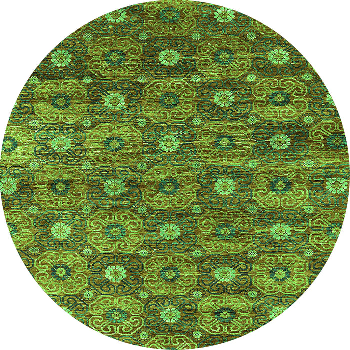 Round Machine Washable Oriental Green Industrial Area Rugs, wshurb1528grn