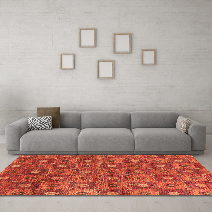 Machine Washable Oriental Orange Industrial Area Rugs in a Living Room, wshurb1528org
