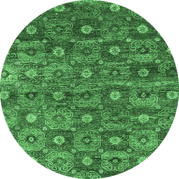 Round Oriental Emerald Green Industrial Rug, urb1528emgrn