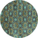 Round Oriental Turquoise Industrial Rug, urb1528turq